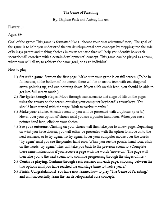 'The Game of Parenting' Game Instructions
